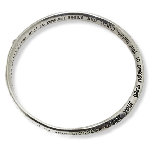 SILVERPLATED "COUNT YOUR BLESSINGS" ETCHED BANGLE BRACELET - Picture 1 of 3